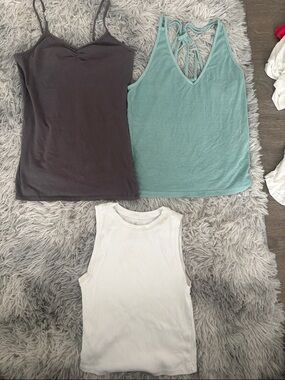 Trio of Women's Ribbed Camisoles - Sage Green, Charcoal, White